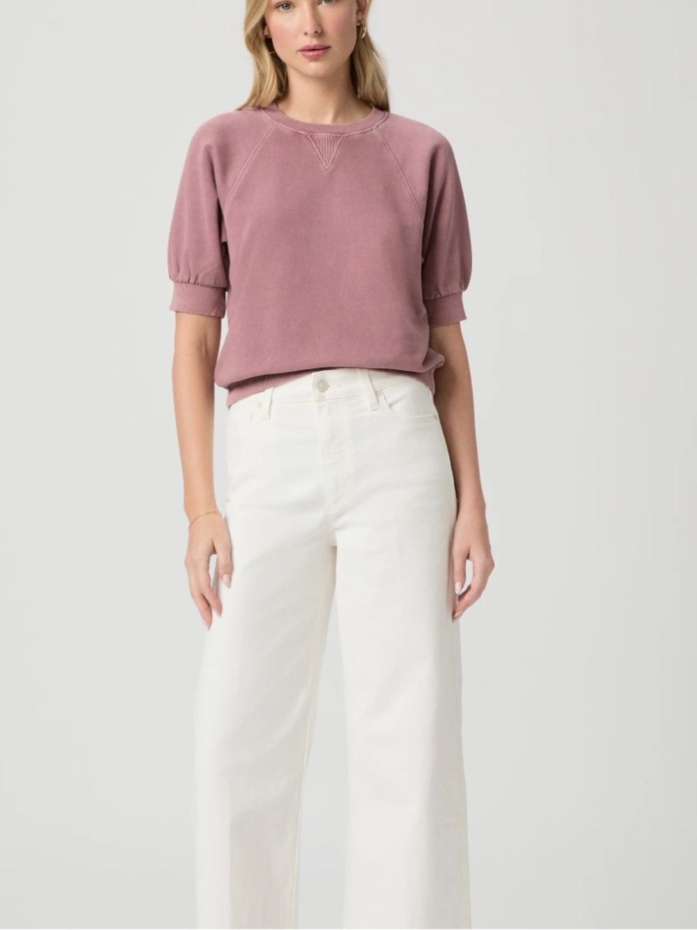 PAIGE Anessa White High-Rise Wide-Leg Cropped Jeans Raw Hem Size 24